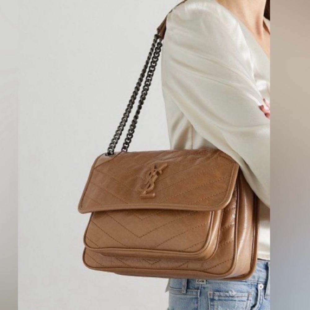 Saint Laurent Brown Quilted Shoulder Bag
